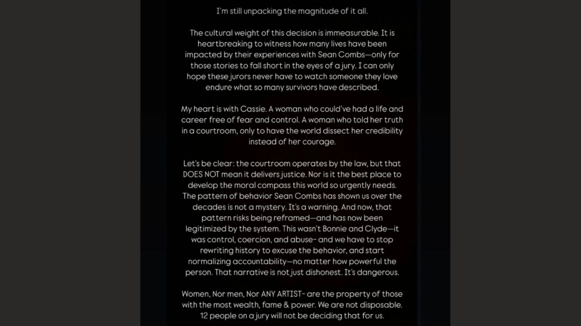 Aubrey O'Day's reaction to Diddy's verdict (Image via Instagram/@aubreyoday)